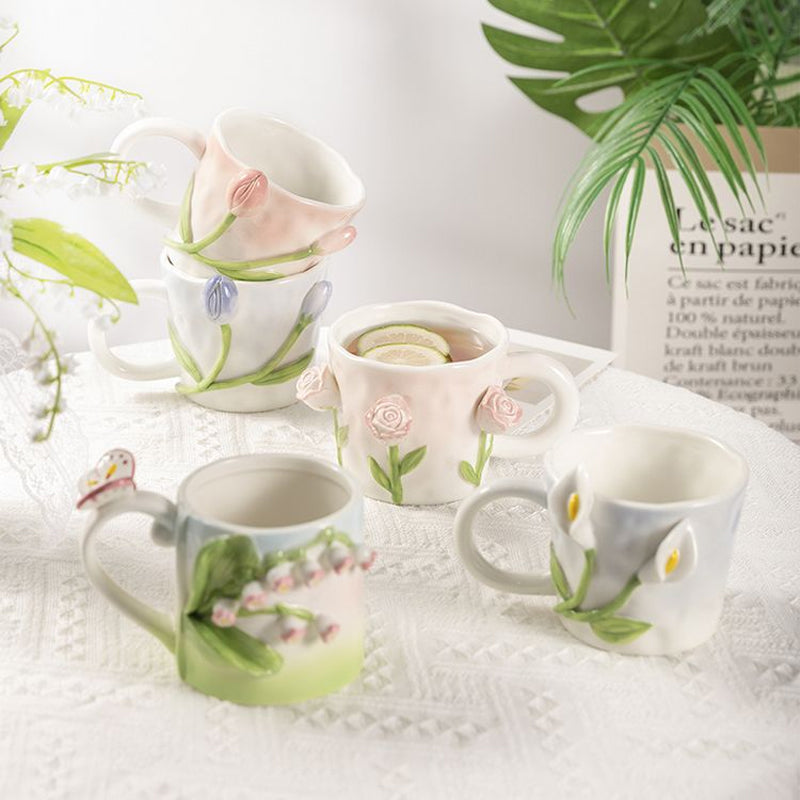 Mug fleur en relief tridimensionnel