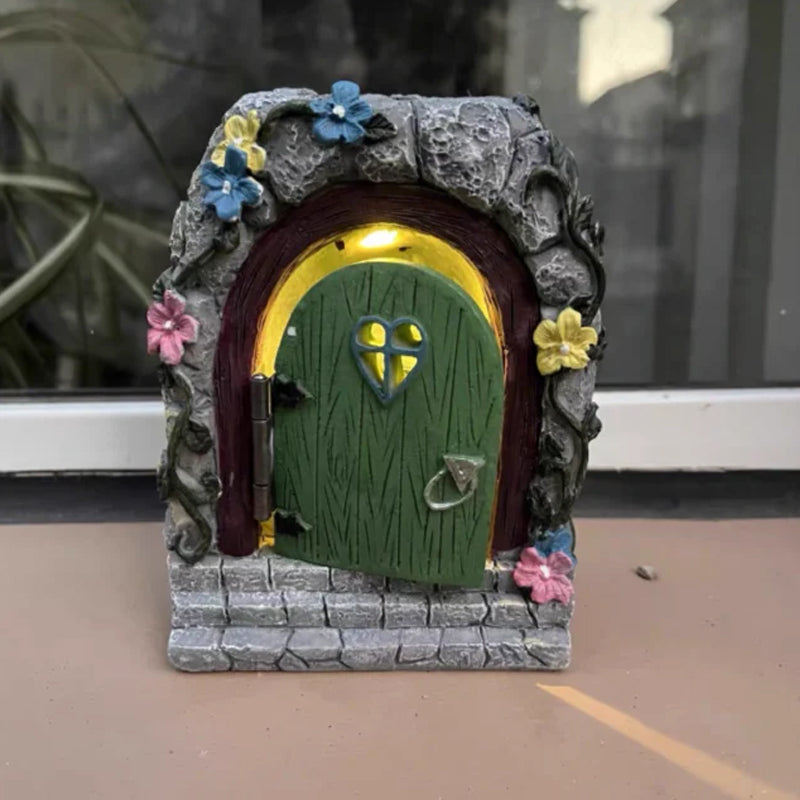 Statue de porte féerique à énergie solaire avec lumière LED