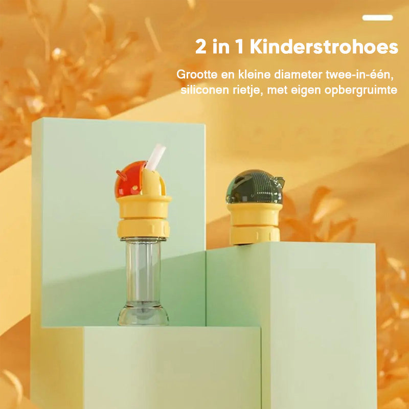 Herbruikbare kinder drinkfles met rietjesdop