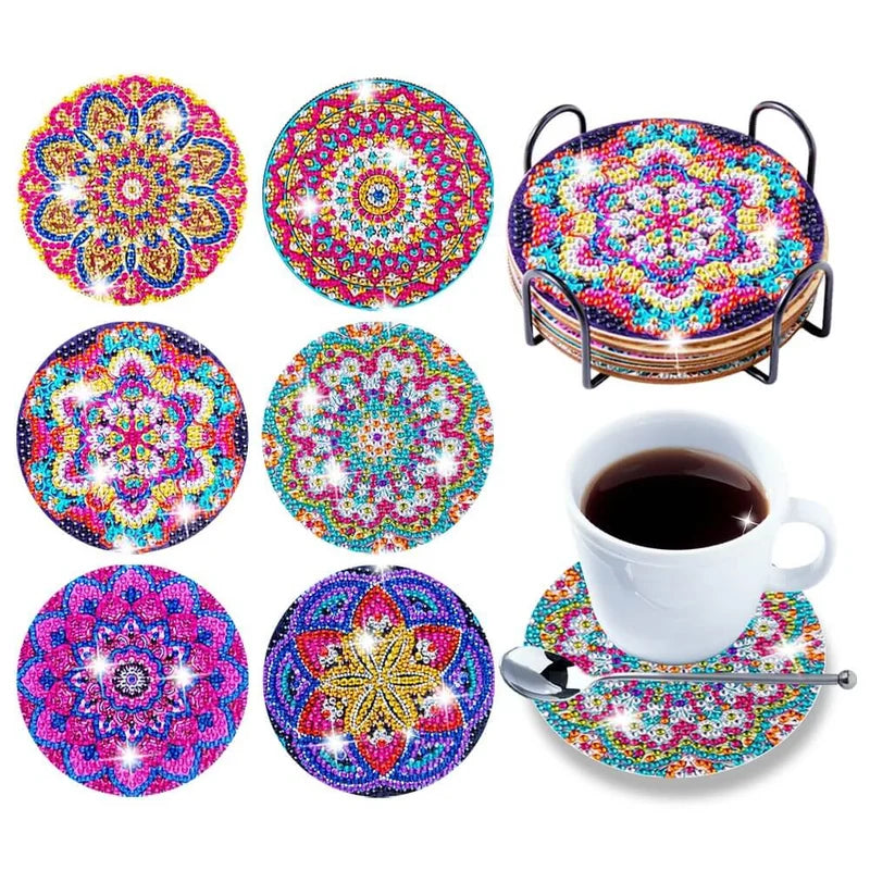 🥰 Dessous de verre artisanal en diamant Dessous de verre peinture diamant (Mandala)
