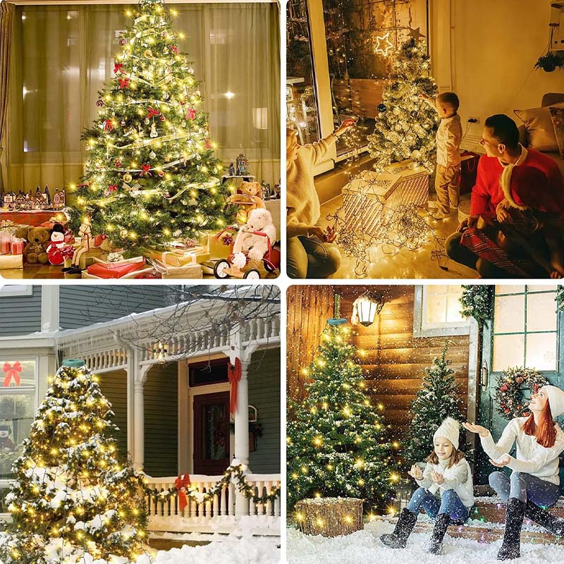 Lumières de cascade d'arbre de Noël avec anneau