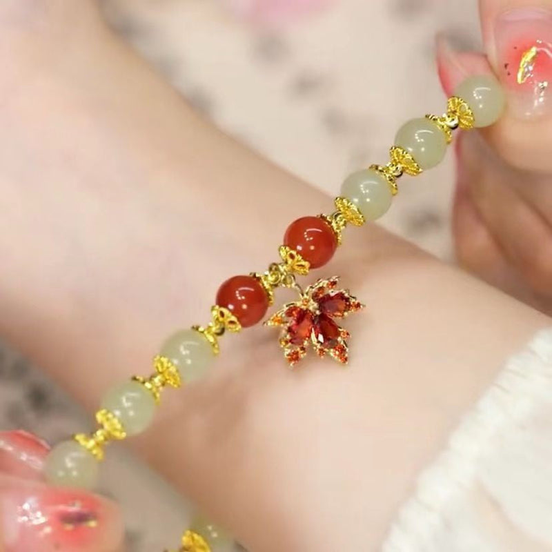 Bracelet feuille d'or jade Hetian